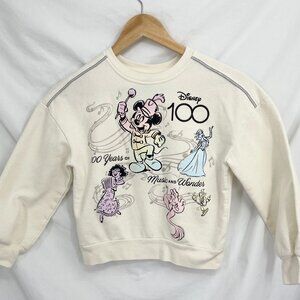 Child Disney 100 White Ivory Long Sleeve Sweatshirt with Mickey, Elsa, Mirabel